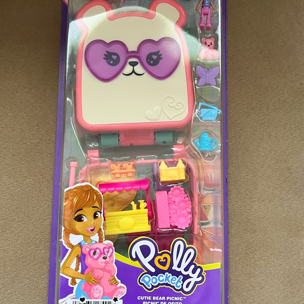 Polly Pocket Cutie Bear Picnic Playset - Pink and Purple